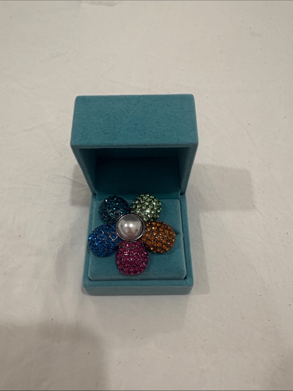 Kurt Geiger Multicolored Crystal Flower Brooch with Pearl Center